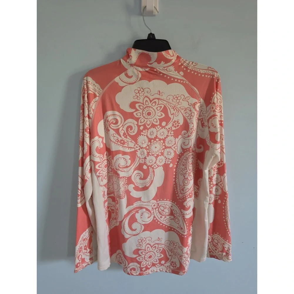 SanSoleil SolTek Long Sleeve Mock Quarterzip Golf Top Coral Paisley XL
